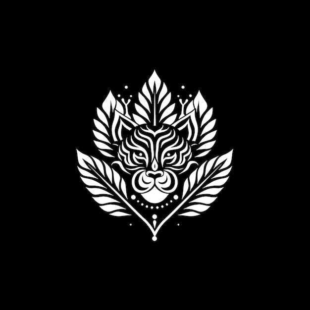 Ginseng Leaf Crest Logo met ingewikkelde patronen en Tiger Sy Simple Tattoo Outline Design T-shirt