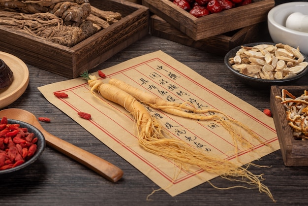 Ginseng and traditional Chinese medicine on the table