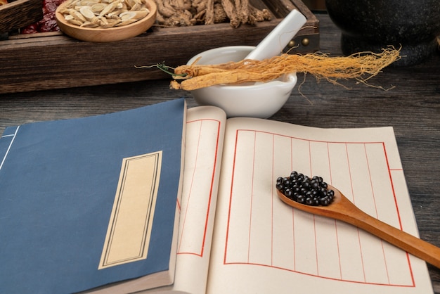 Ginseng and traditional Chinese medicine on the table