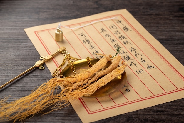 Ginseng and traditional Chinese medicine on the table