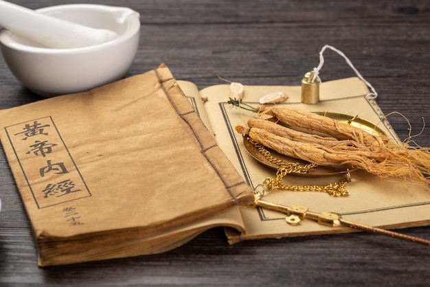 Ginseng and traditional Chinese medicine on the table