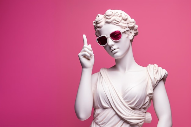 Gipsbeeld in zonnebril tegen roze achtergrond Generatieve AI