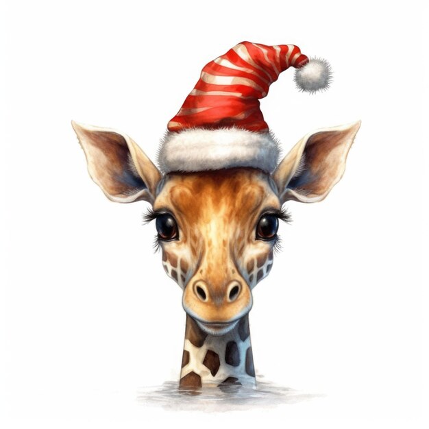 Giraf die Kerstmuts draagt