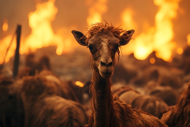 giraf dier vluchtend vuur bosbranden generatieve ai