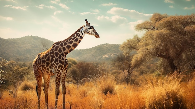 Giraf in natuurlijke omgevingAI Generatief AI Generatief
