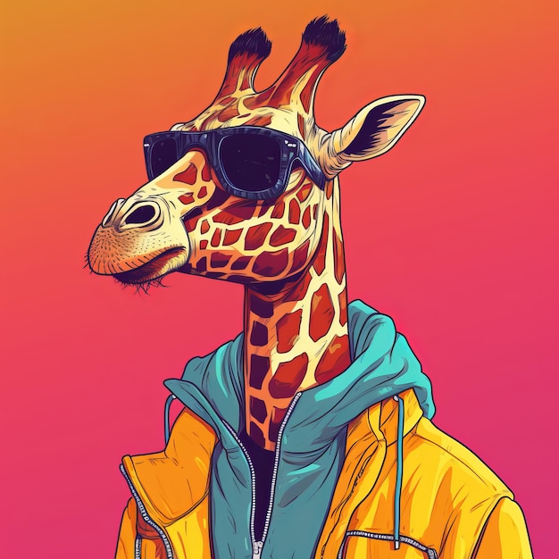 Giraffe In Azuki Nft Style Wearing Street Wear