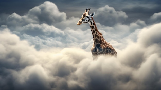 Giraffe boven stormachtige wolken