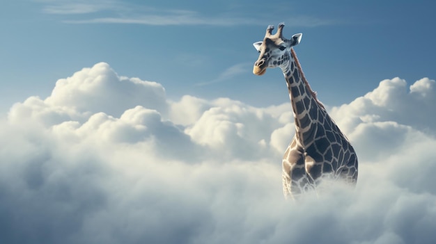 Giraffe boven stormachtige wolken