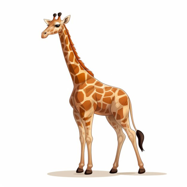 Giraffe in Cartoon Style Charming Side View on White Background Clipart Edition
