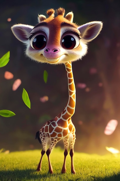 Giraffe character illustration exudes cuteness and charm AIGenerated