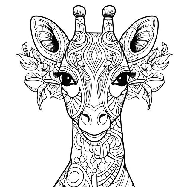 Photo giraffe coloring page for kids