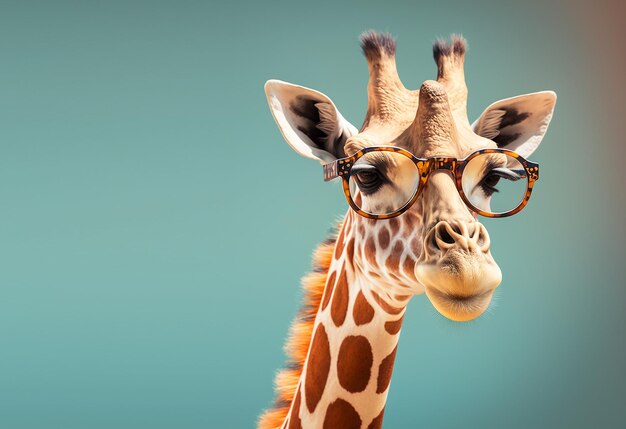 Foto giraffe dier met een zonnebril