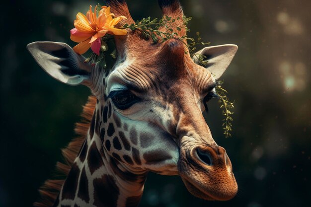 Giraffe among flowers Generative AI