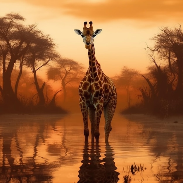 жираф в лесу