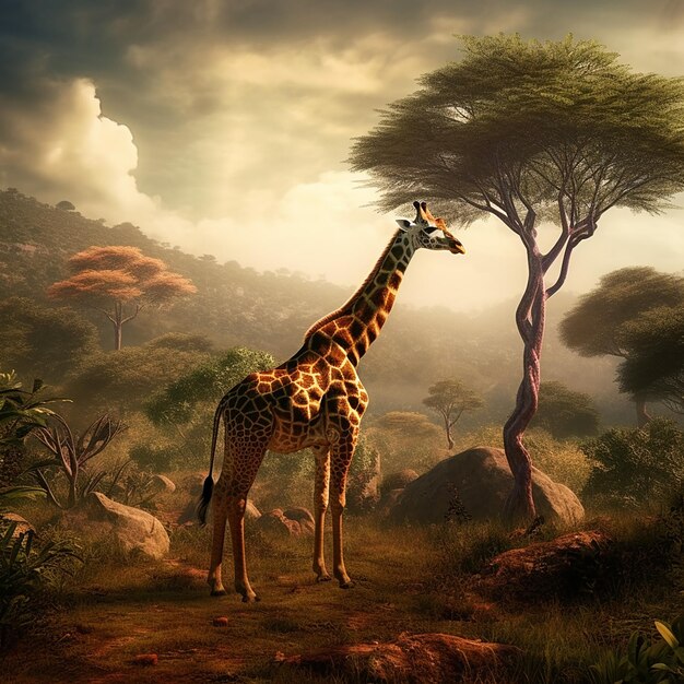 a giraffe in the forest