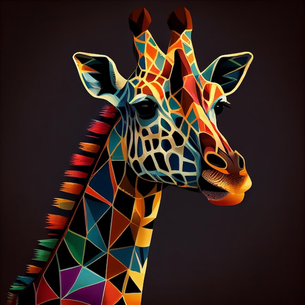 Giraffe gezicht op zwarte achtergrond generatieve AI