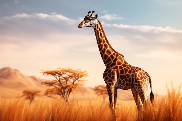 Giraffe Grazing on World Animal Day in the Savannah