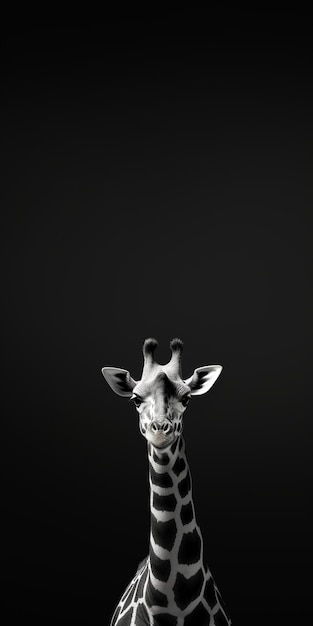 Фото Голова жирафа изолирована на черном фоне с пространством для копирования текста