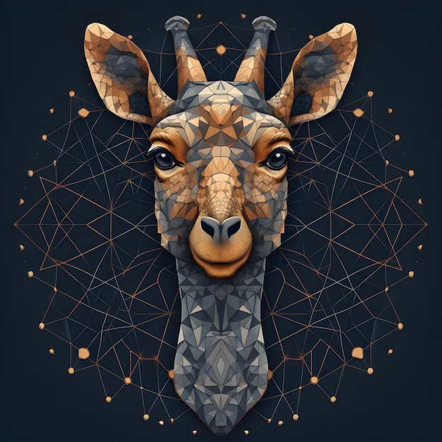 A giraffe head with triangles