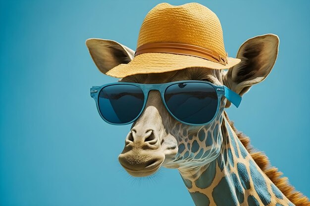 Giraffe hipster in hoed en zonnebril