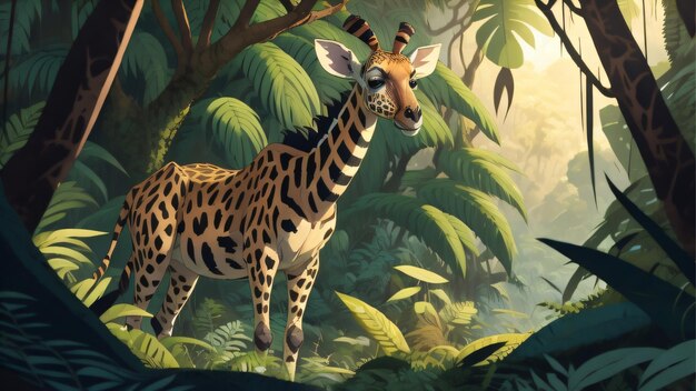 Giraffe in de jungle illustratie generatieve AI