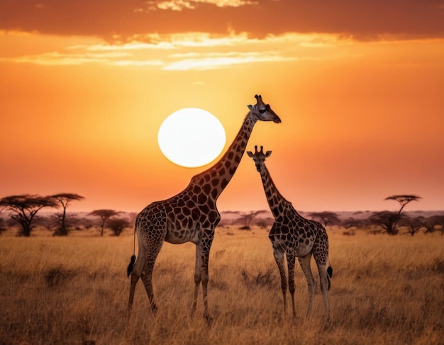 写真 美しい夕暮れを背景にしたアフリカのサバンナのジラフ
