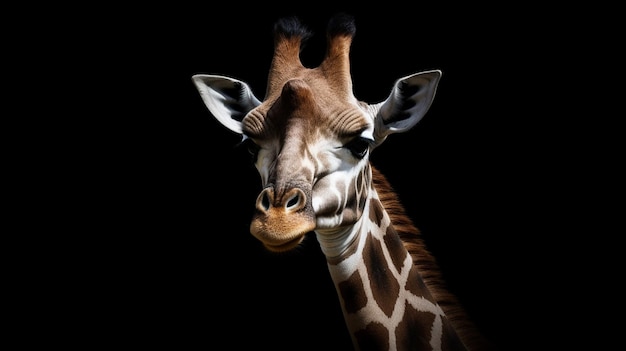 A giraffe is shown in a black background with the name giraffe on it.