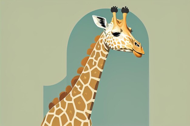 Foto giraffa isolata su sfondo verde stile cartone animato illustrazione vettoriale ai generativa