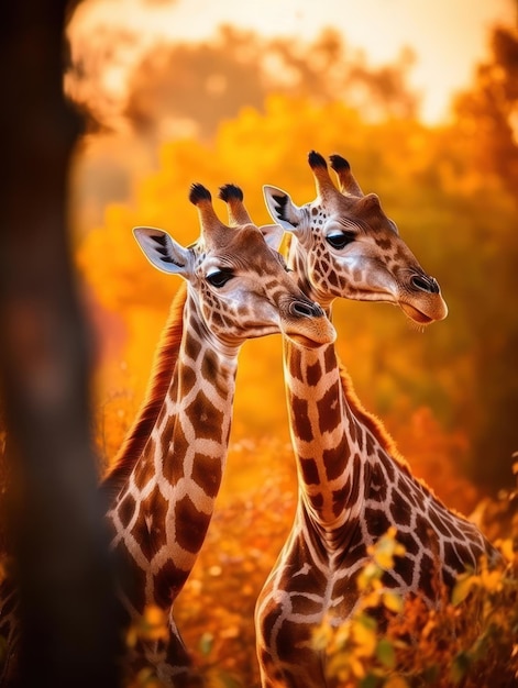 Giraffe in its Natural Habitat, Wildlife Photography: A graceful giraffe grazes in the sun-kissed African savannah, its long neck and spotted pattern standing out in the wild landscape.