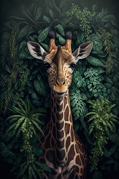 A giraffe in the jungle by person