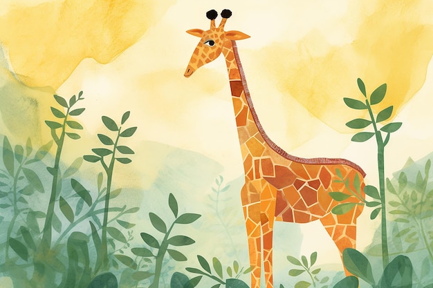 A giraffe in the jungle with the word giraffe on the front.