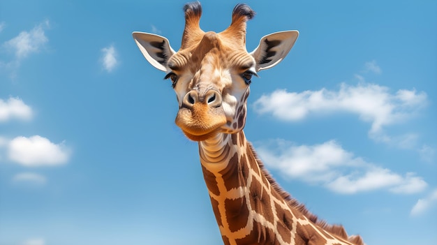 A giraffe looking at the camera