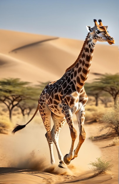 Foto giraffe loopt op de achtergrond spoor woestijn natuur dieren in het wild en sneeuw