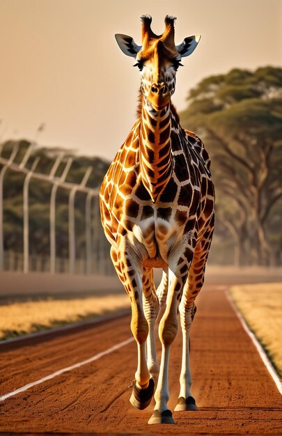 Giraffe loopt op de achtergrond spoor woestijn natuur dieren in het wild en sneeuw