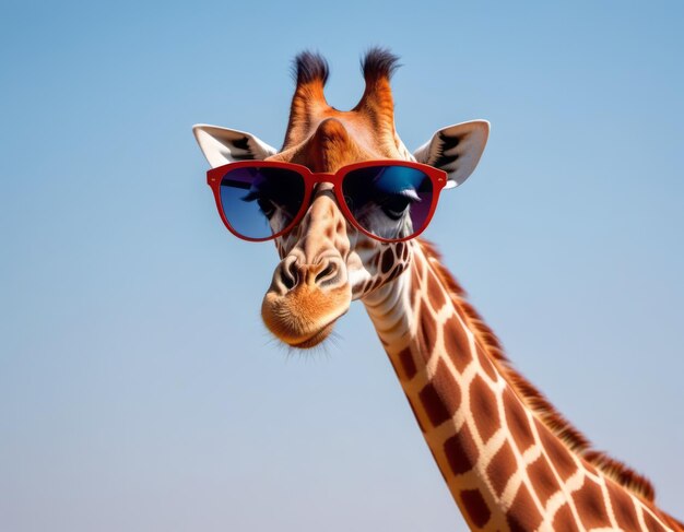 Giraffe met een zonnebril op haar hoofd