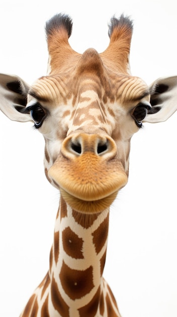 Giraffe met lange kop op een witte achtergrond