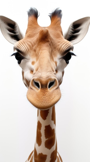 Giraffe met lange kop op een witte achtergrond