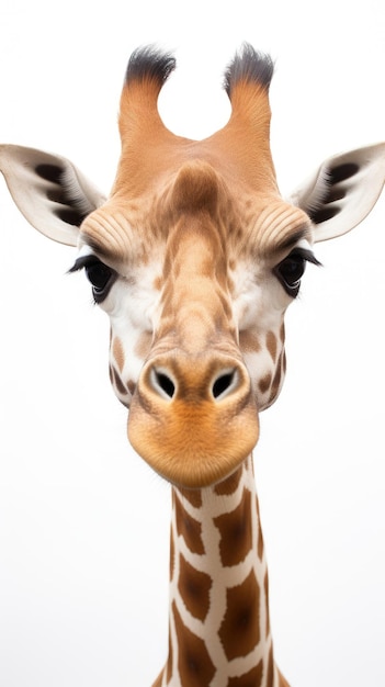 Giraffe met lange kop op een witte achtergrond