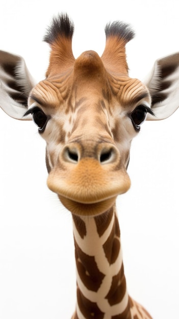 Giraffe met lange kop op een witte achtergrond
