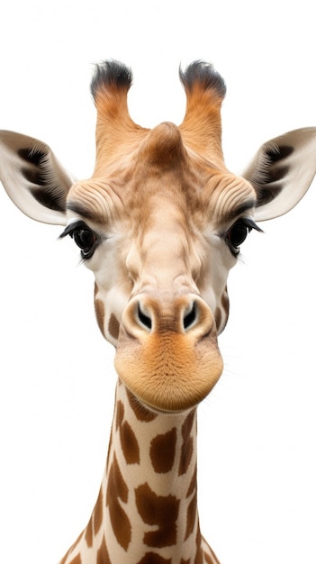 Giraffe met lange kop op een witte achtergrond