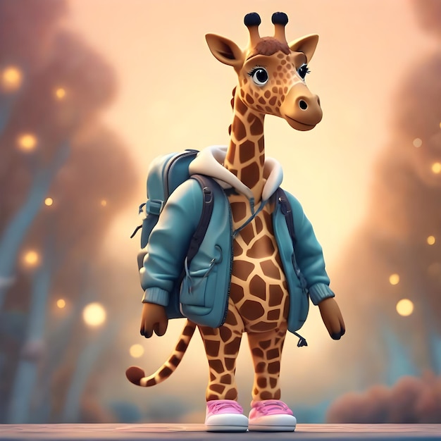 Giraffe mode jas en rugzak met sneakers op pastel achtergrond