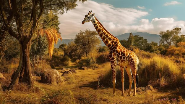 Giraffe in natural environmentAI Generative AI Generative