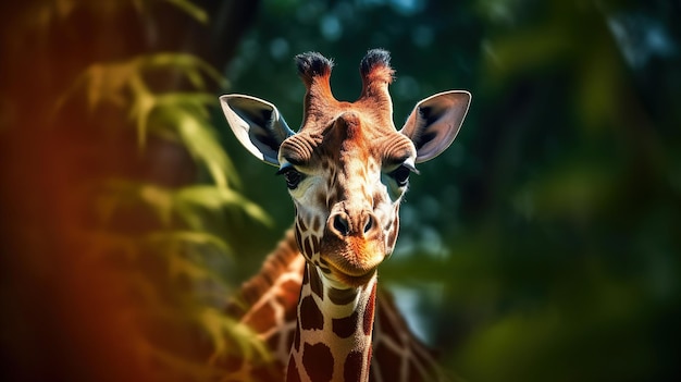 Foto giraffe op groen blad mooie giraffe met een hoog contrast