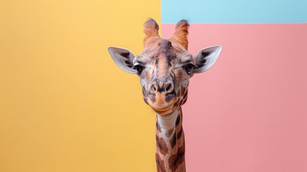 A giraffe on a pastel isolated background