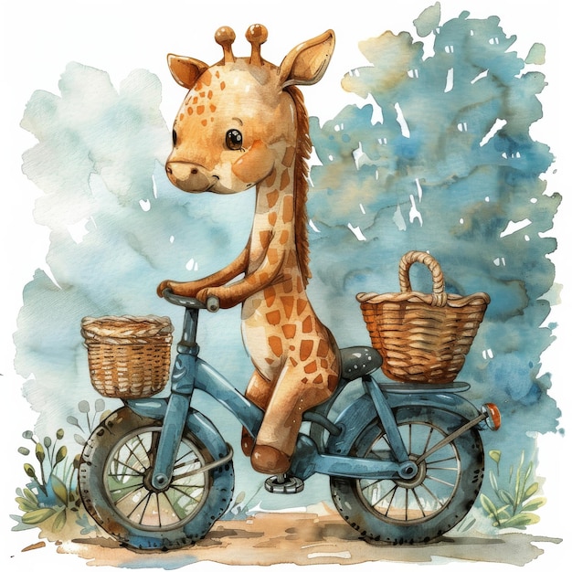 Foto pittura di una giraffa in bicicletta