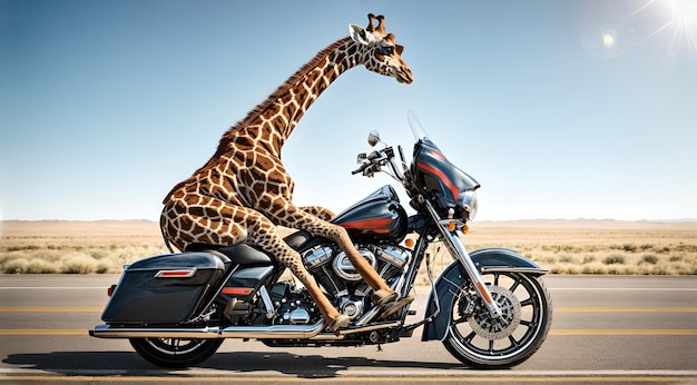 a giraffe riding a motorcycle