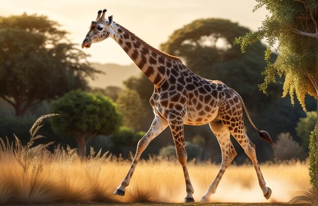 Giraffe running on background track desert nature wildlife and snow