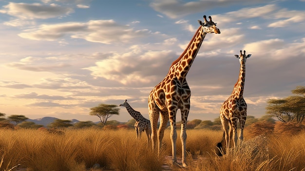 Giraffe on the savanna Generative AI