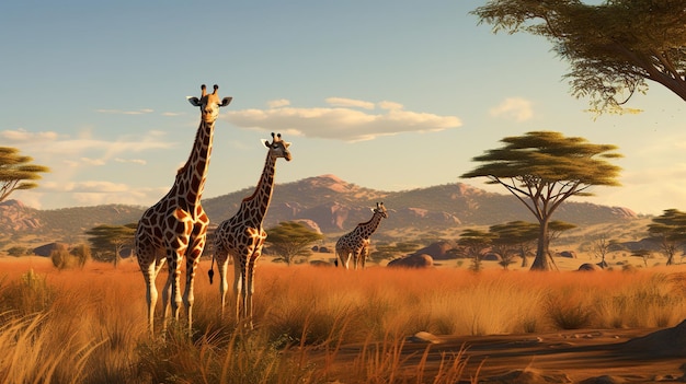 Giraffe on the savanna Generative AI