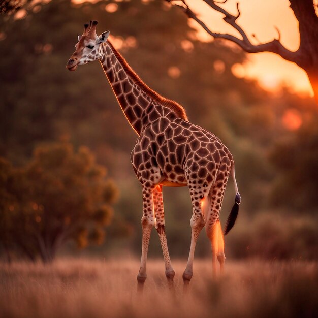 Giraffe savanna landscape natural sunset